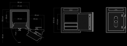 Габаритные размеры сейфа CUBE в стандартной комплектации (Рис.1)